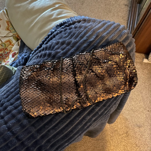 Jessica McClintock Faux Snake Skin Metallic Bronze Evening Bag, Chain - Picture 2 of 8